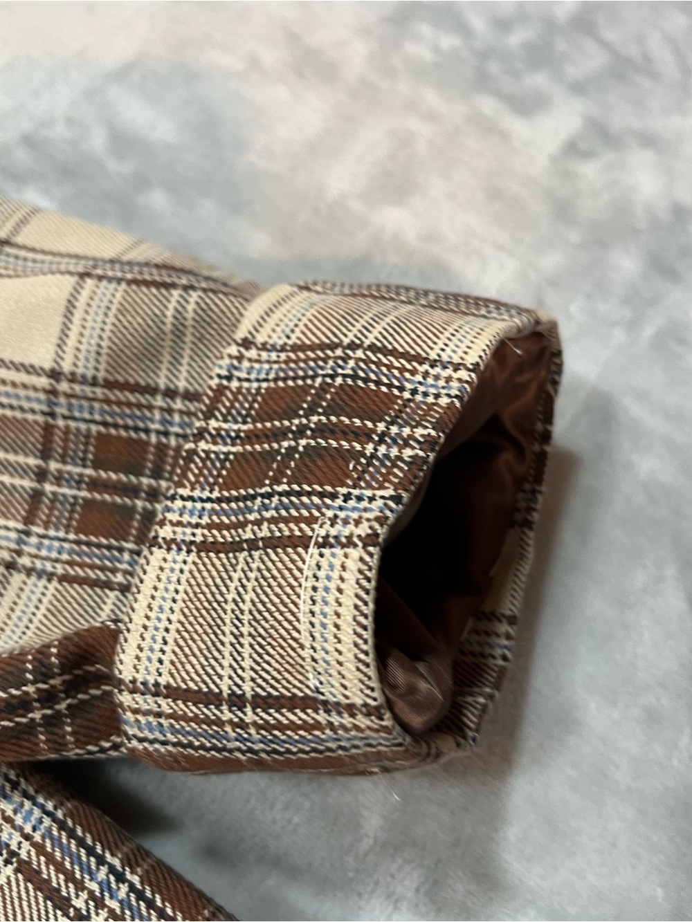 Christian Lacroix Plaid Cropped Jacket Brown Cream Velvet Collar Women Size 6 - Picture 7 of 16